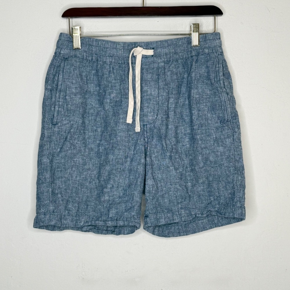 J.Crew Mens S Blue Linen Cotton Herringbone Dock Shorts Casual Coastal Summer